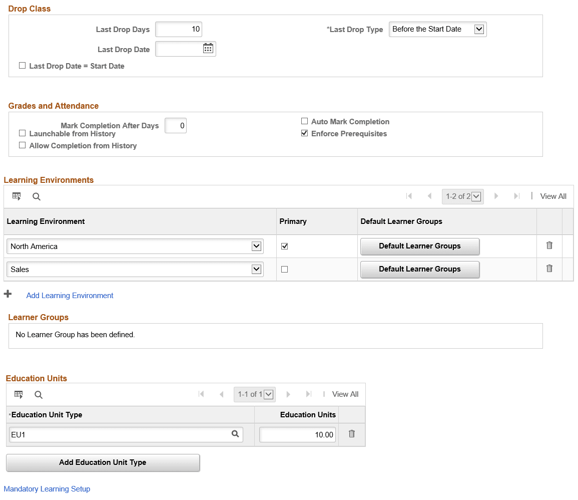 Maintain Classes - Class Details page (3 of 3)