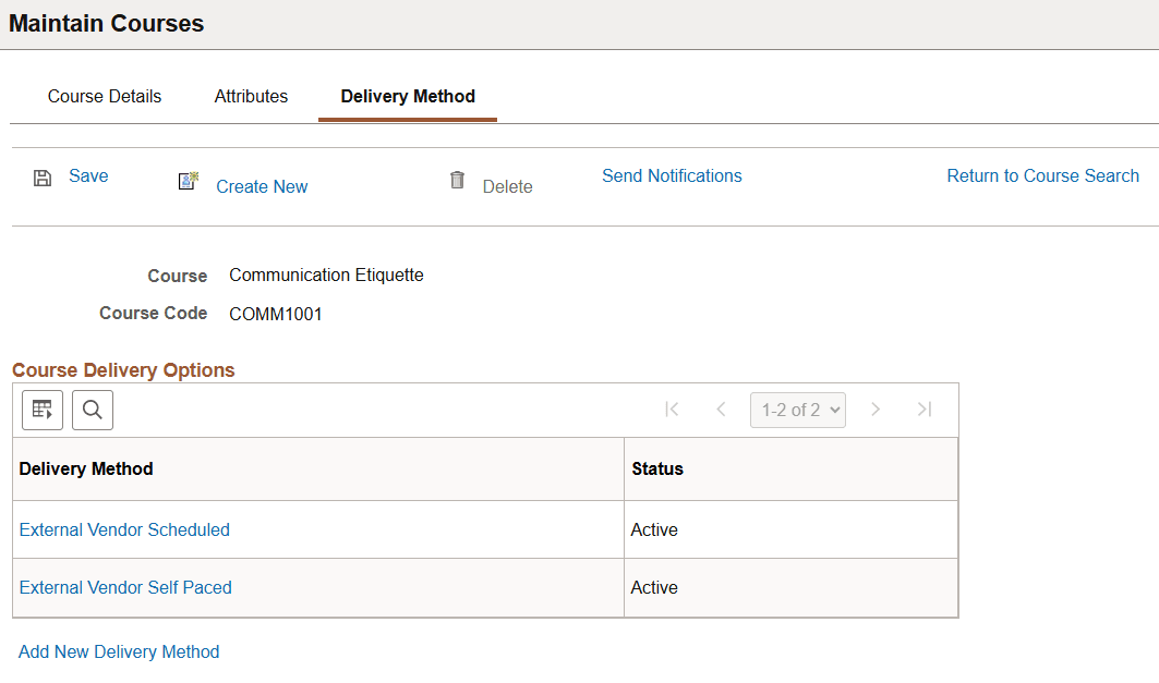 Maintain Courses_Delivery Method page