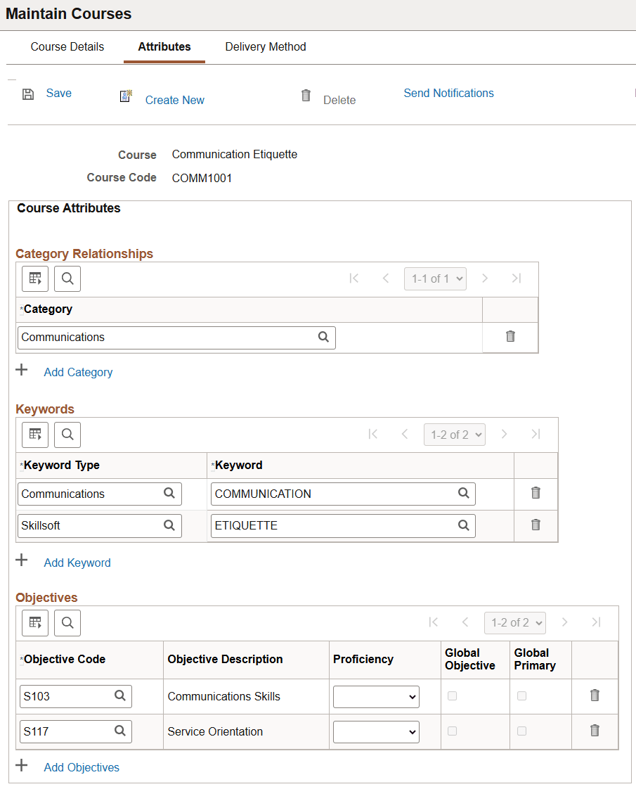 Maintain Courses_Attributes page