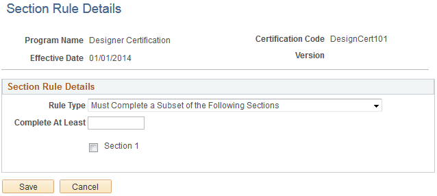 Section Rule Details page