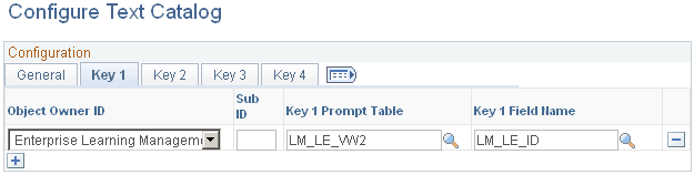 Configure Text Catalog: Key 1 tab