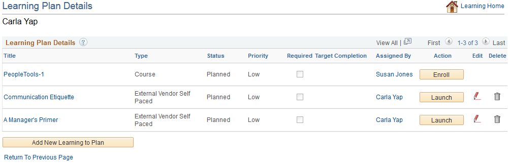 Learning Plan Details page