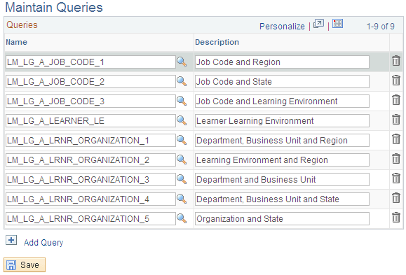 Maintain Queries page