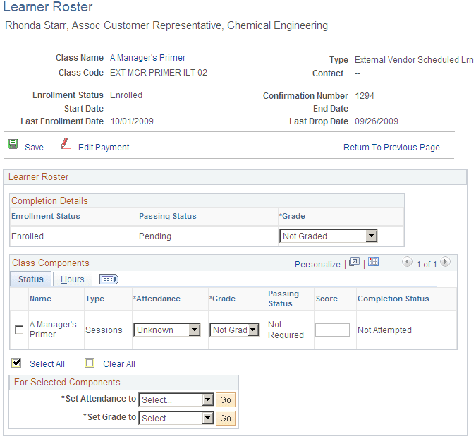 Learner Roster page (1 of 2)