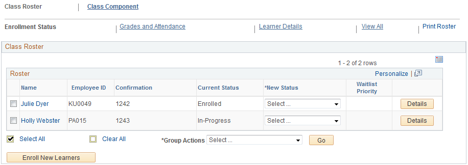 Class Roster page (2 of 2)