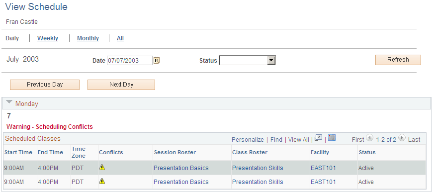 View Schedule: Daily page