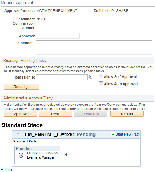Monitor Approvals - Administrator Actions page