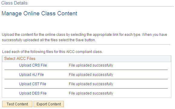 Manage Online Class Content page