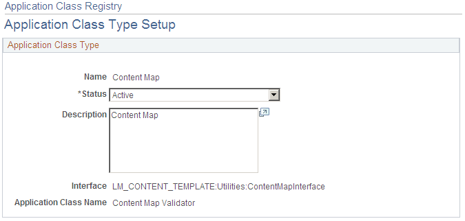 Application Class Type Setup page