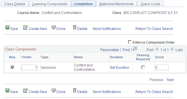 Maintain Classes - Completion page