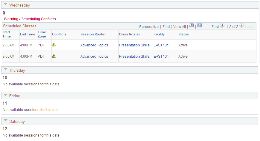 View Schedule: Weekly page (2 of 2)