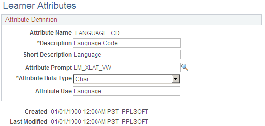 Learner Attributes page