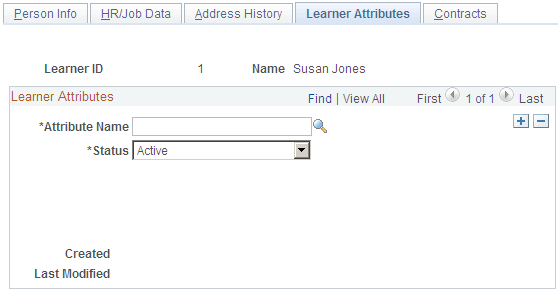 Internal Learners - Learner Attributes page