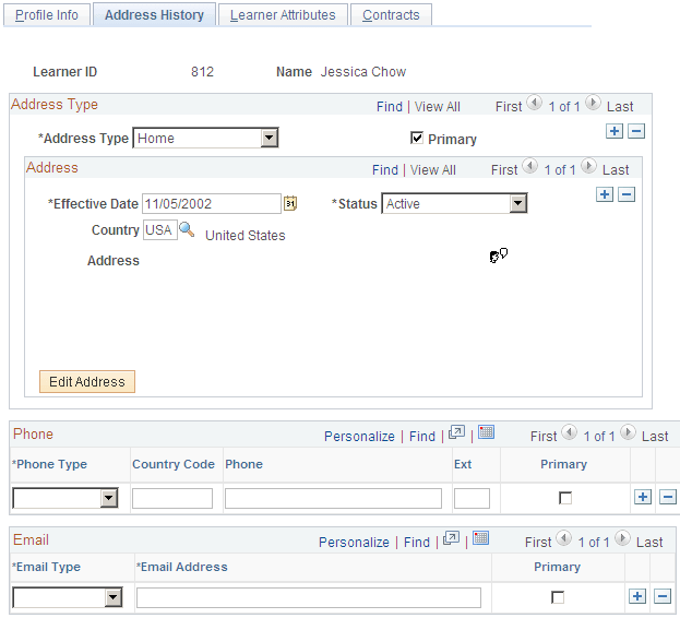External Learners - Address History page