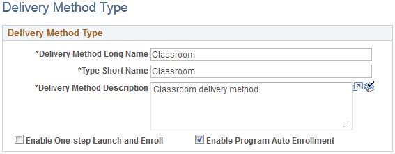 Delivery Method Type page