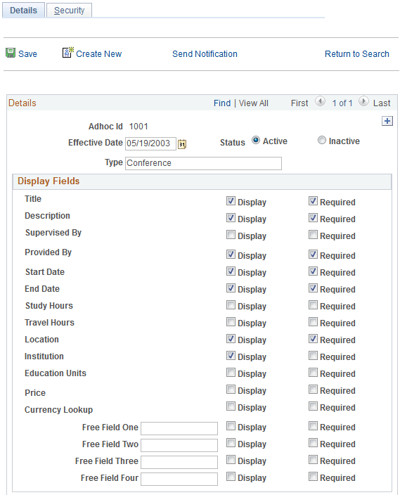 Define Supplemental Learning - Details page (1 of 2)