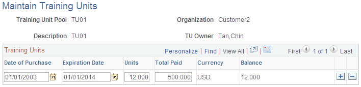 Maintain Training Units page