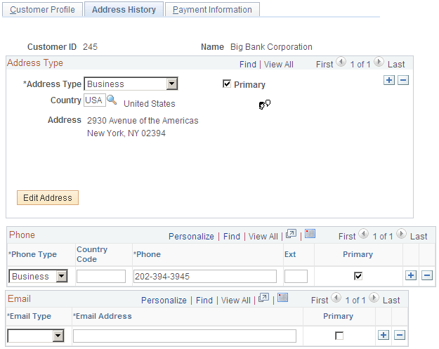 Customers - Address History page
