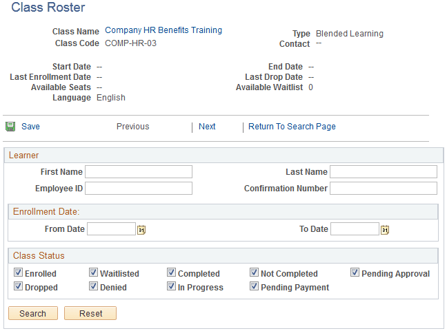Class Roster page (1 of 2)