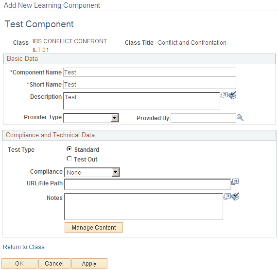 Test Component page