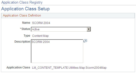 Application Class Setup page