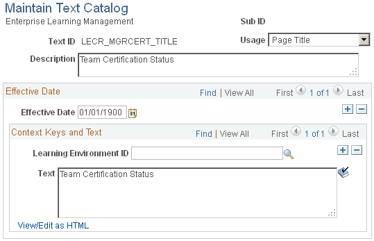Maintain Text Catalog page