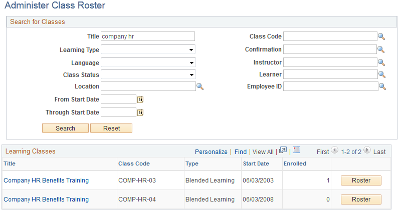 Administer Class Roster page
