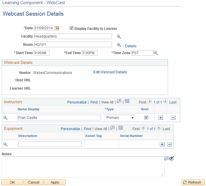 Webcast Session Details page