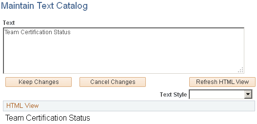Maintain Text Catalog: HTML View page