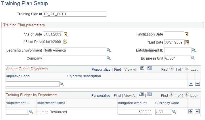 Training Plan Setup page