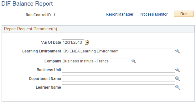 DIF Balance Report page