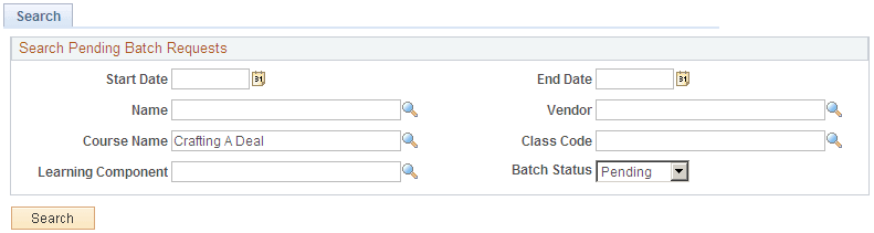 Vendor Message Management - Search page