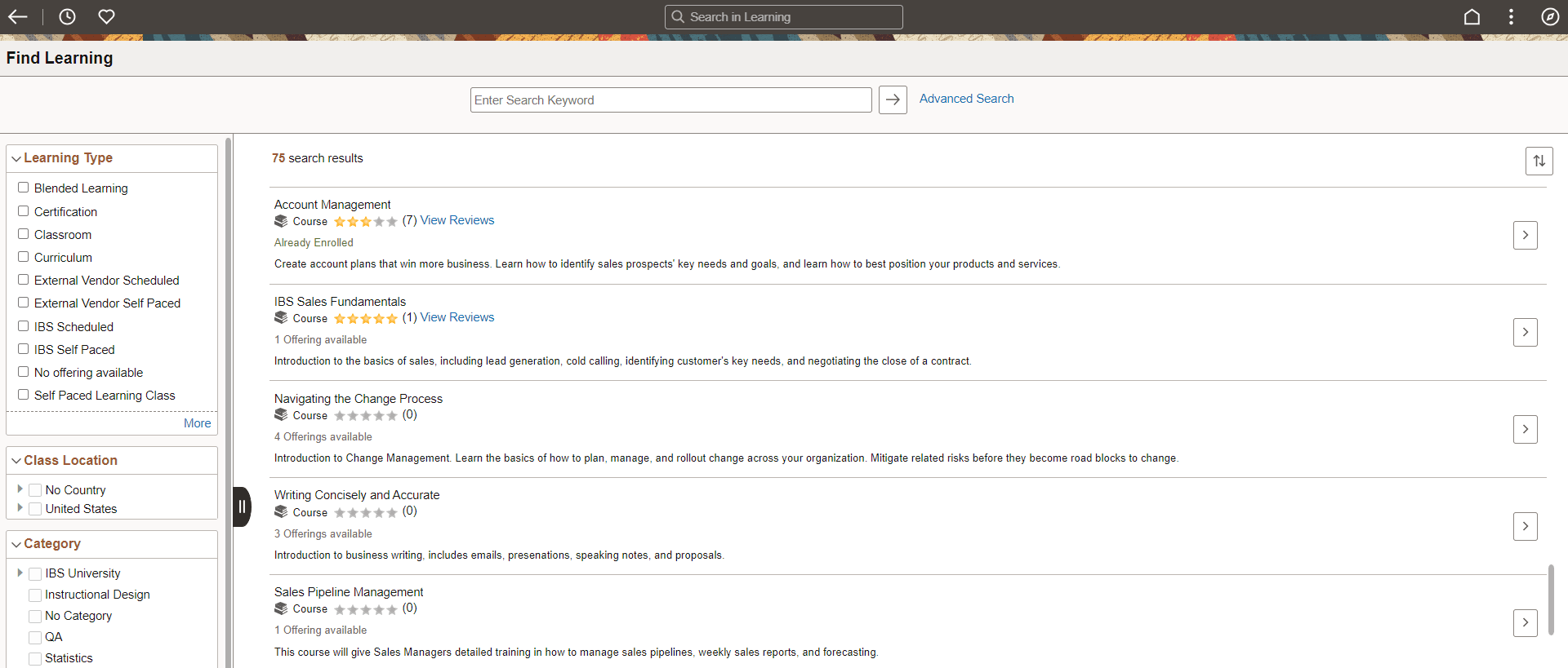 Find Learning Page with Ratings and Reviews