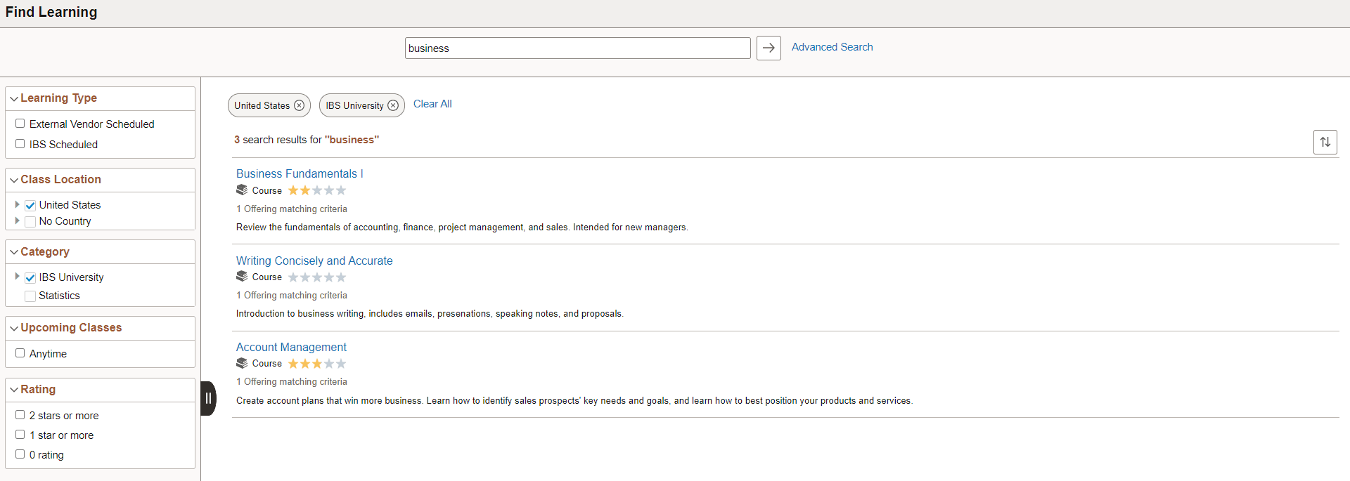 Find Learning - Search by class location