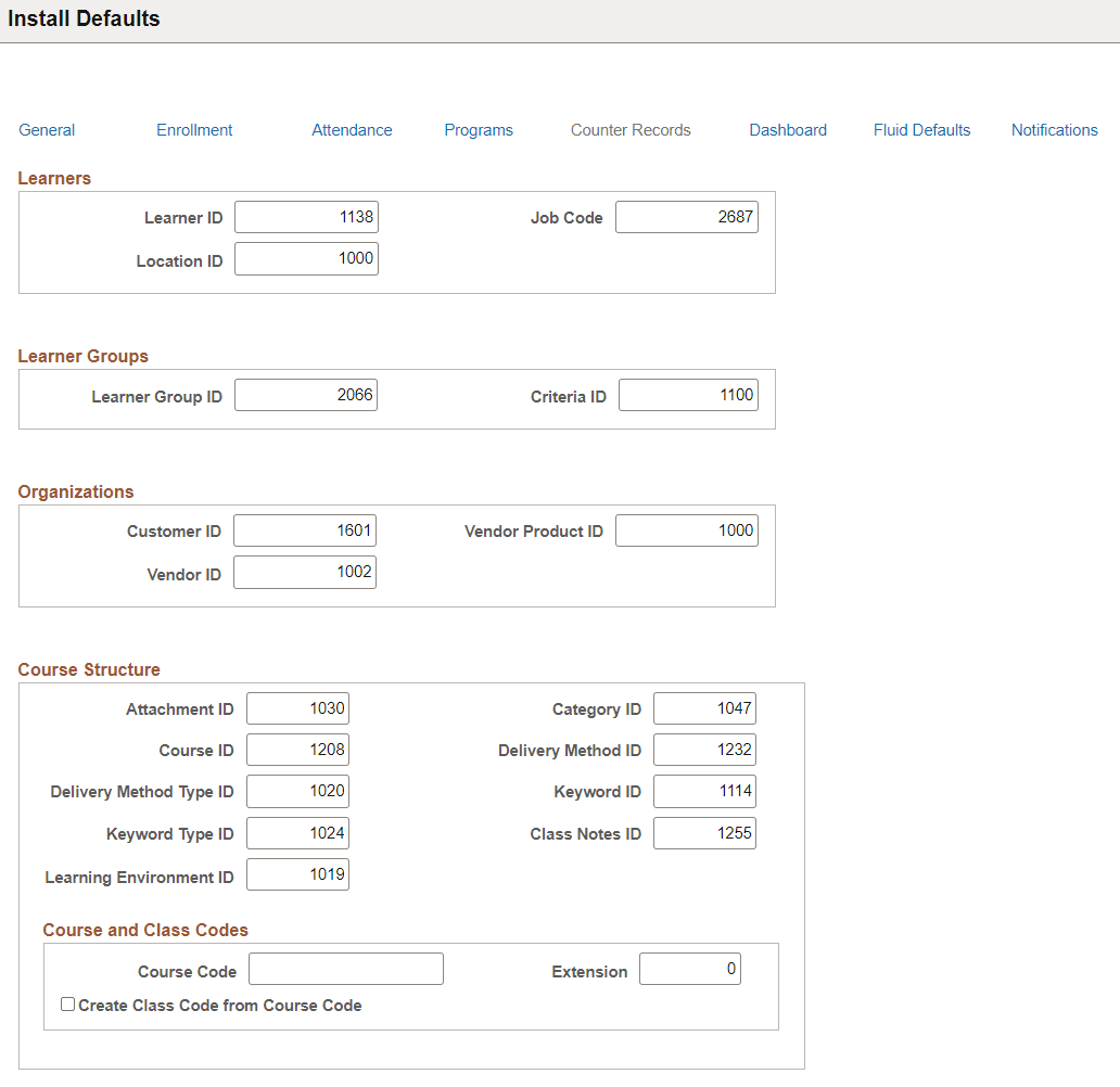 Install Defaults - Counter Records Tab