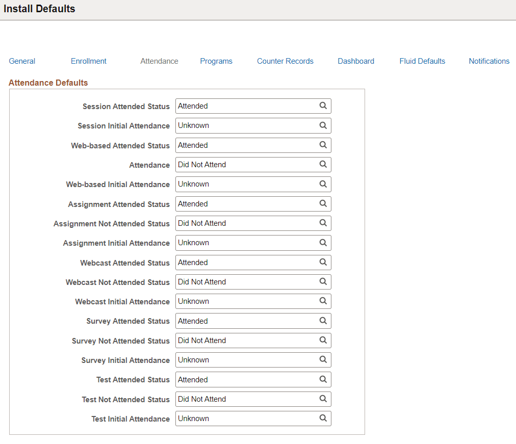 Install Defaults - Attendance Tab