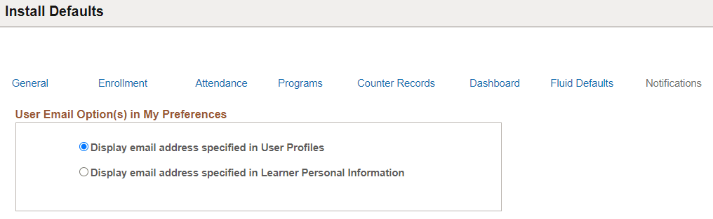 Install Defaults - Notifications Tab