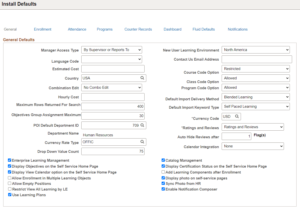 Install Defaults - General Tab