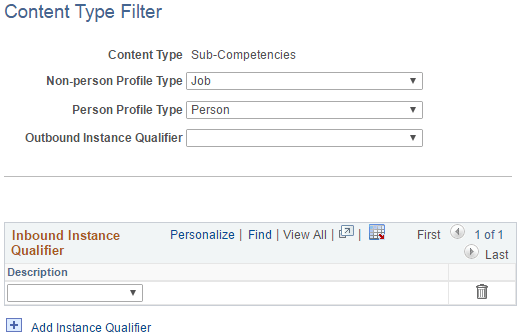 Content Filter Type page for Sub-Competencies