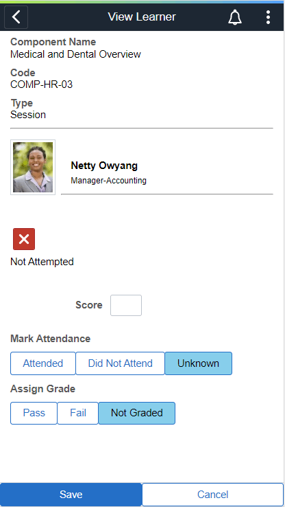 SFF_Session_Comp Details_Component Roster_View Learner Page
