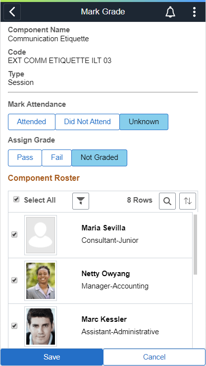 SFF_Session_Comp Details_Mark Grade Page