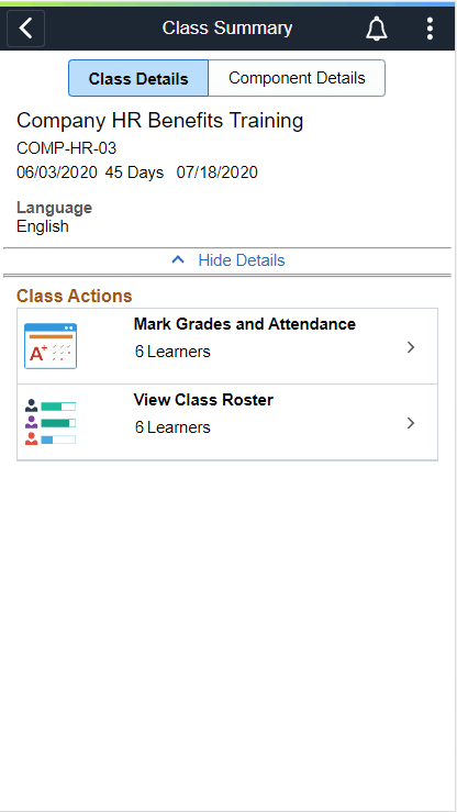 SFF_Class Summary page - Class Details tab