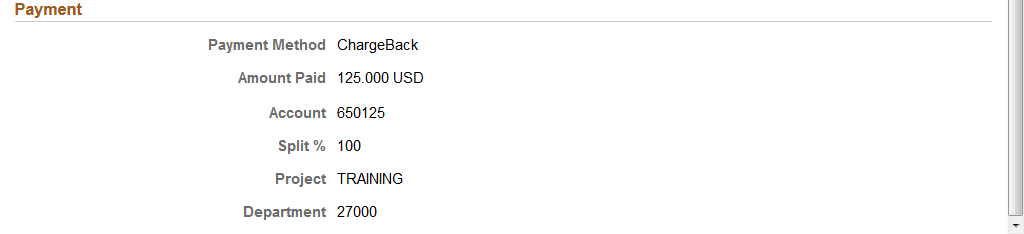 Example of the Payment section of the Offering Detail page