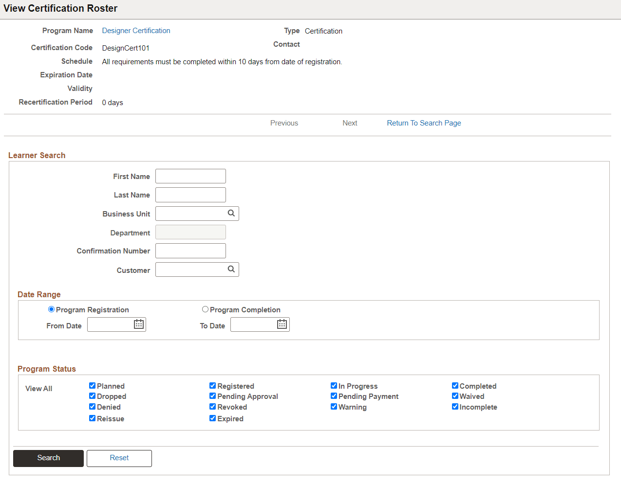 View Certification Roster (Page 1 of 2)