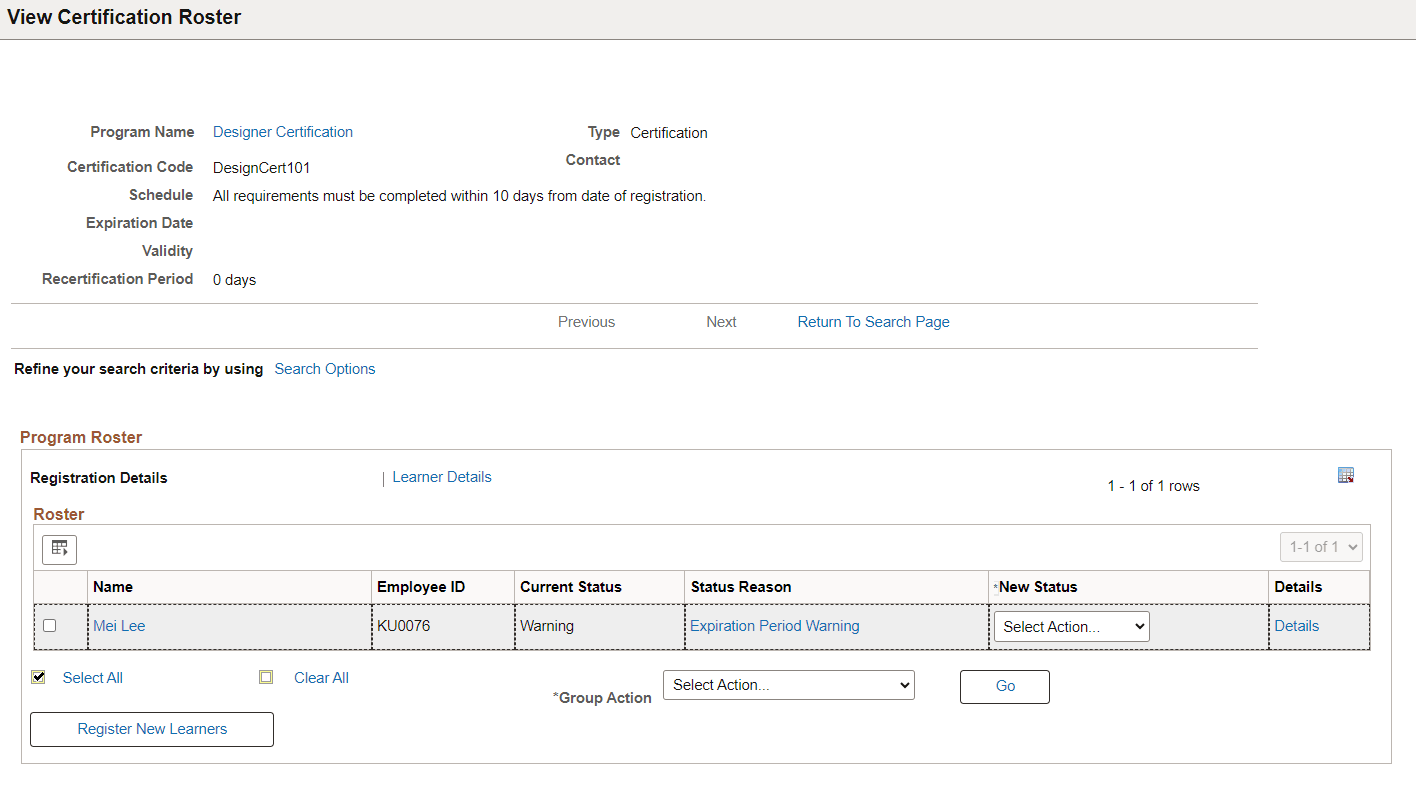 View Certification Roster Page