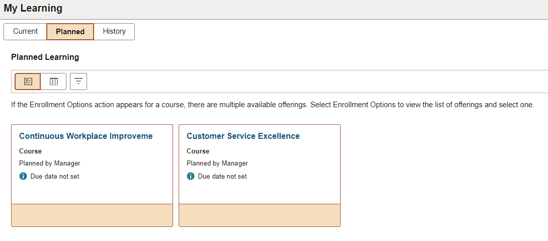 Planned tab of My Learning in ESS