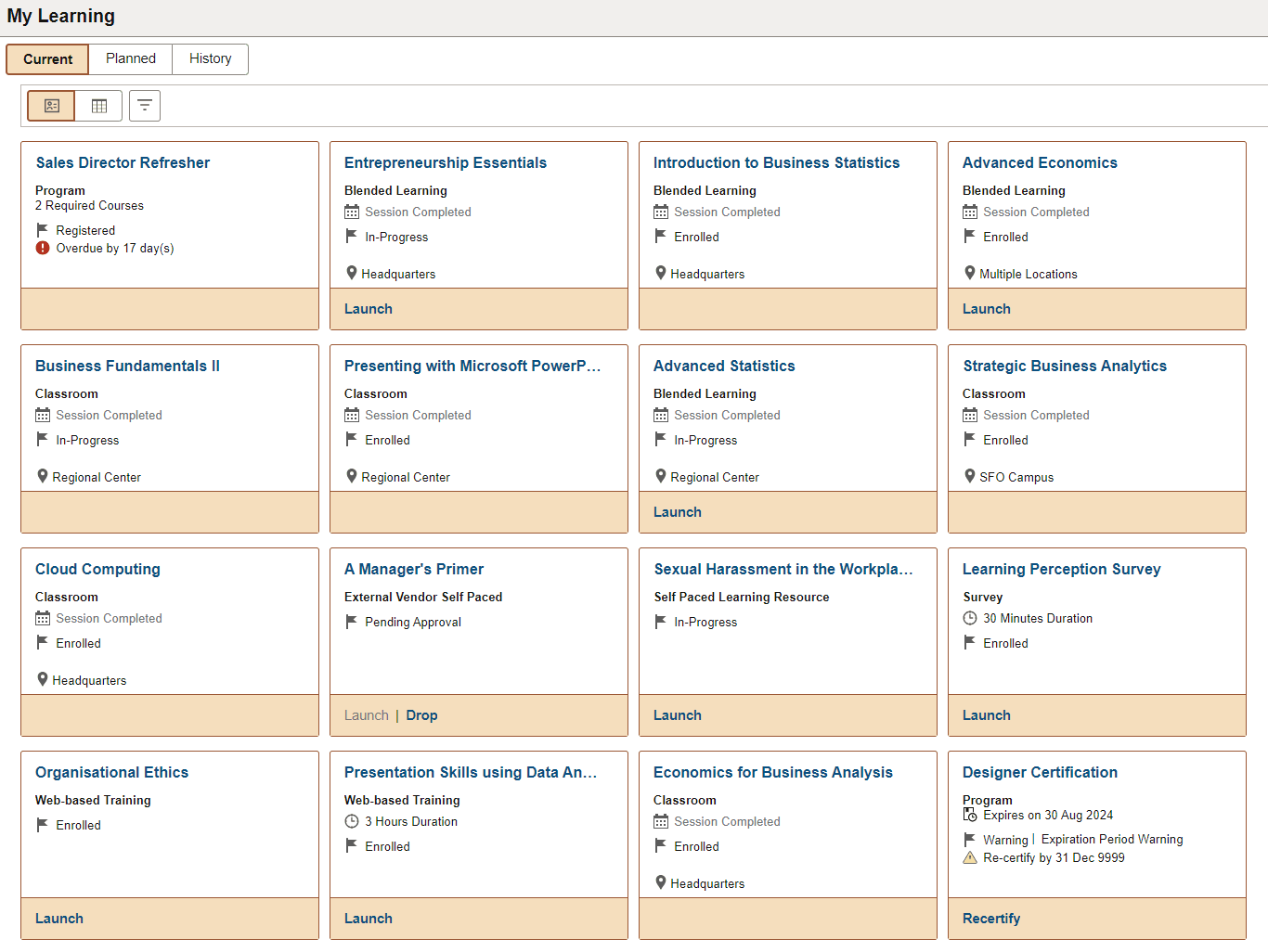 Current tab of My Learning in ESS
