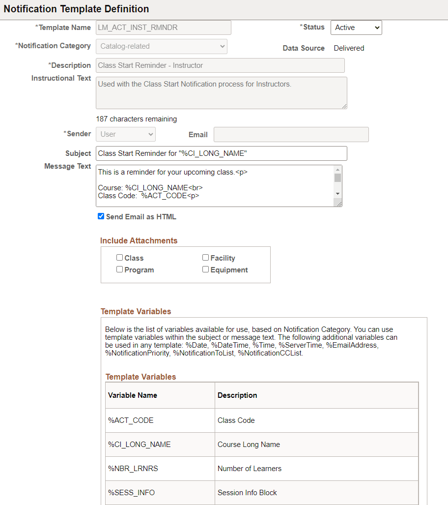 Notification Template Definition