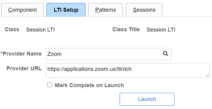 LTI Setup Page