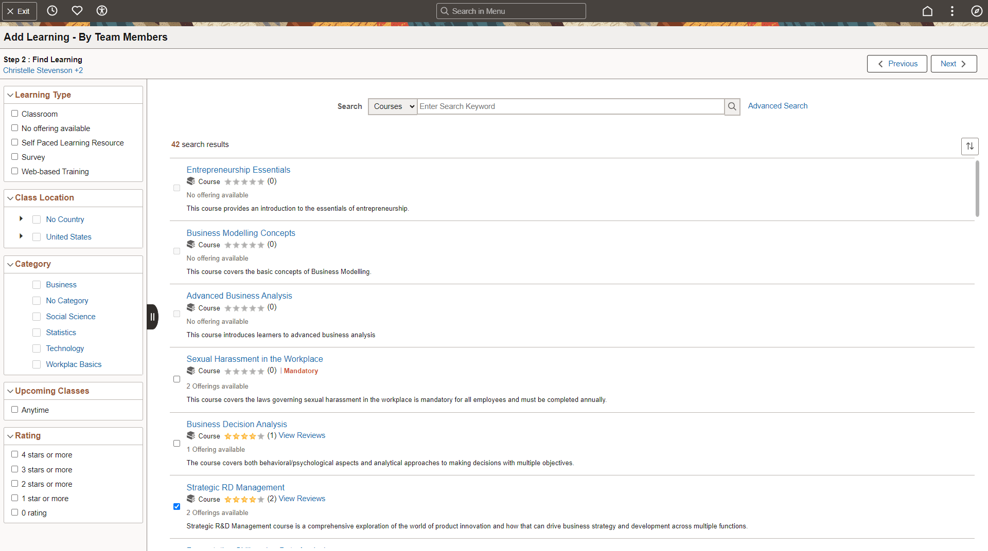 Step 2 of 4 of Add Learning - By Team Members Page
